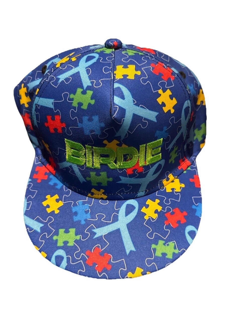 Birdie Golf -Autism Awareness Puzzle Piece Snapback Hat Blue Flat Brim Cap